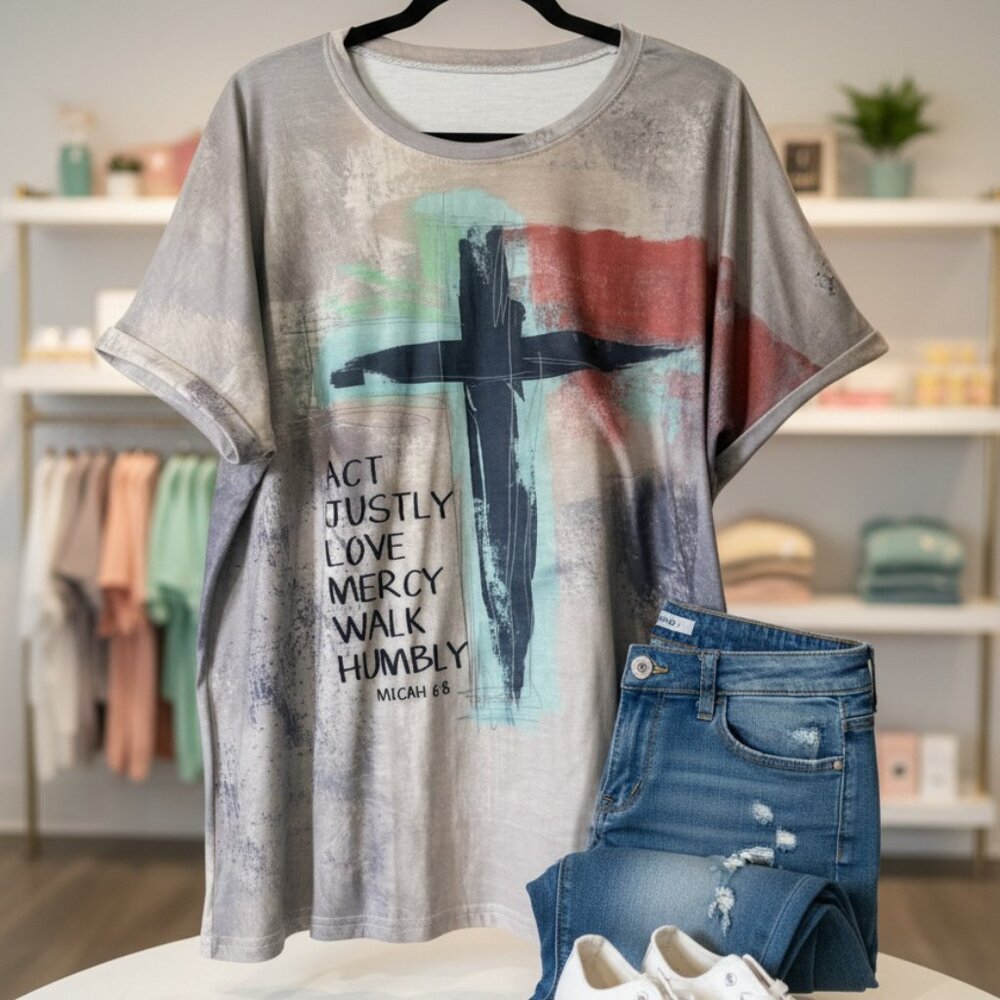 Shein Plus Size 3X Christian Graphic Tee – Act Justly, Love Mercy, Walk Humbly